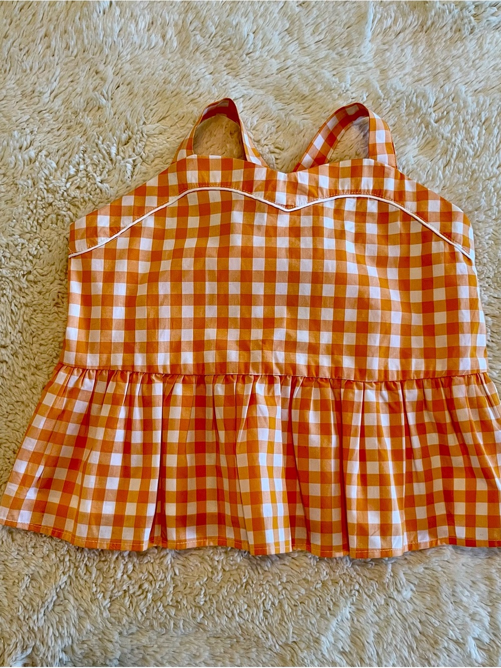 Janie and Jack Orange Gingham Sleeveless Ruffle Top Sz 12